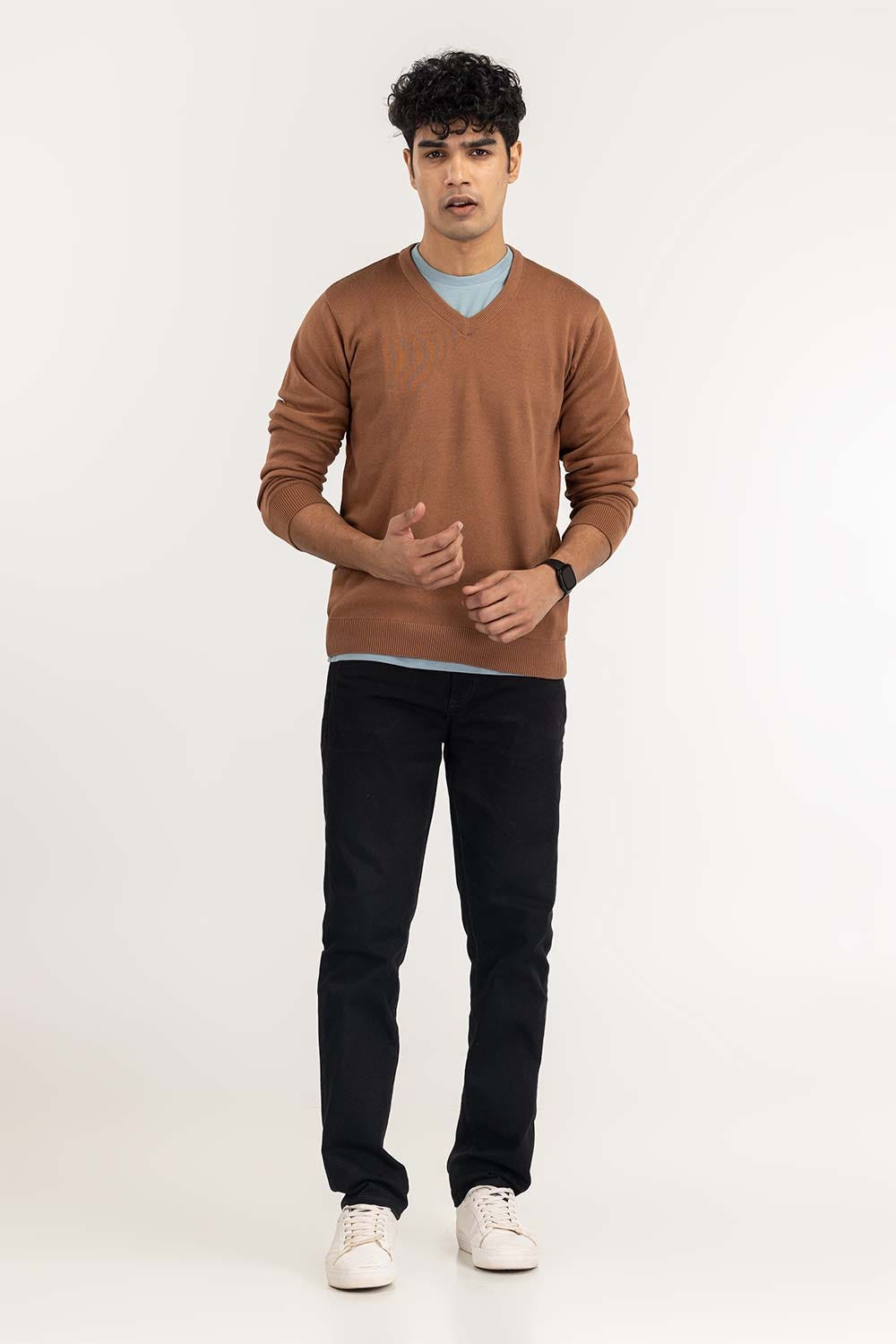 Brown Basic V-Neck Sweater SWT-BFSVN-22-002