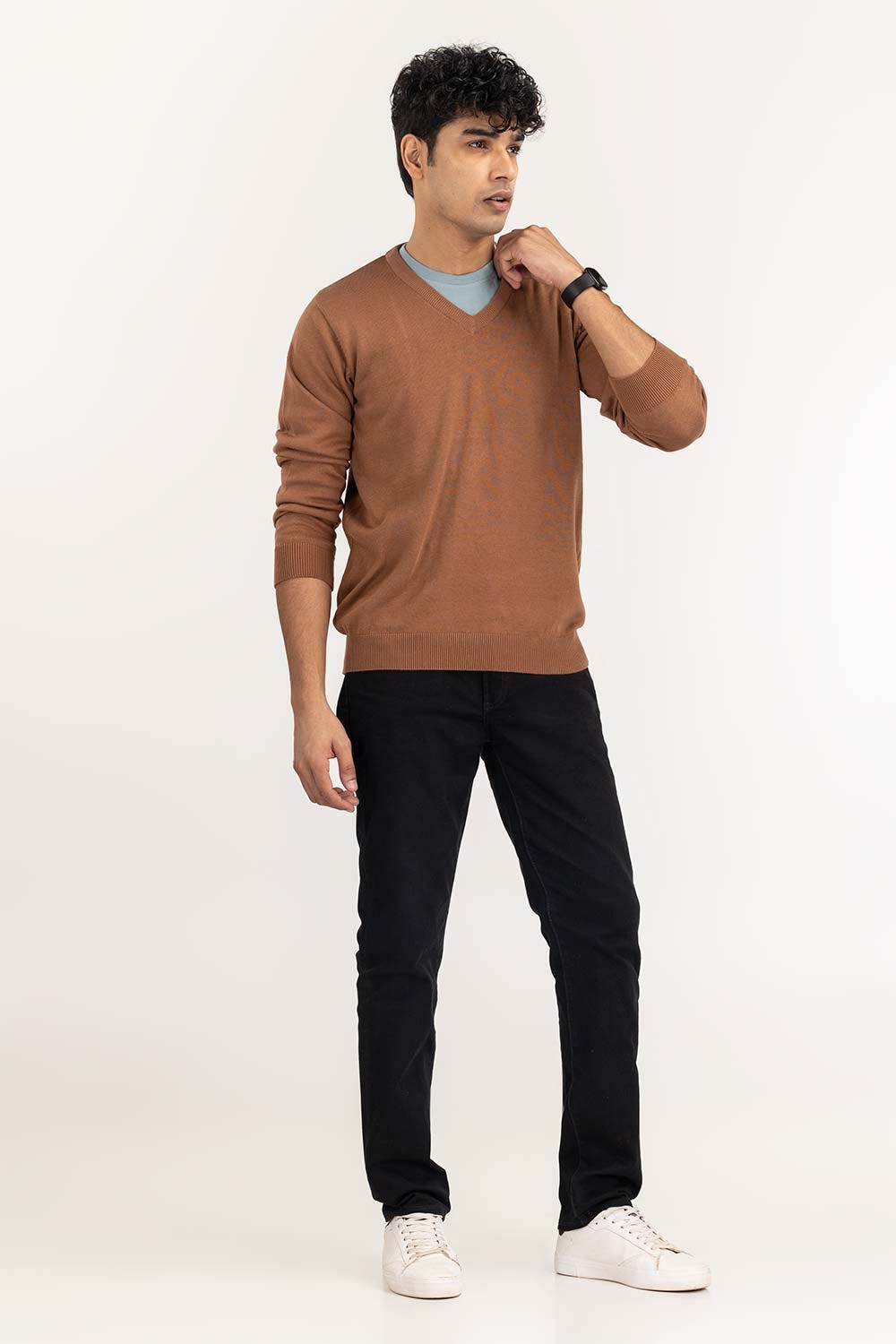 Brown Basic V-Neck Sweater SWT-BFSVN-22-002