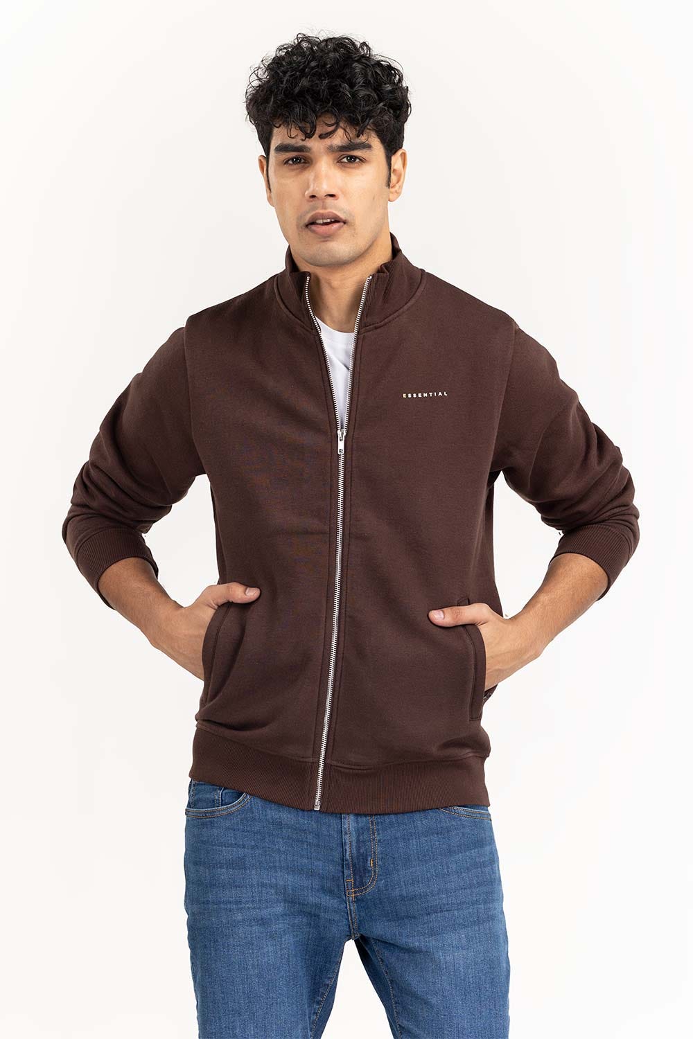 Brown Basic Zipper JKT-KNTMNZ22-053