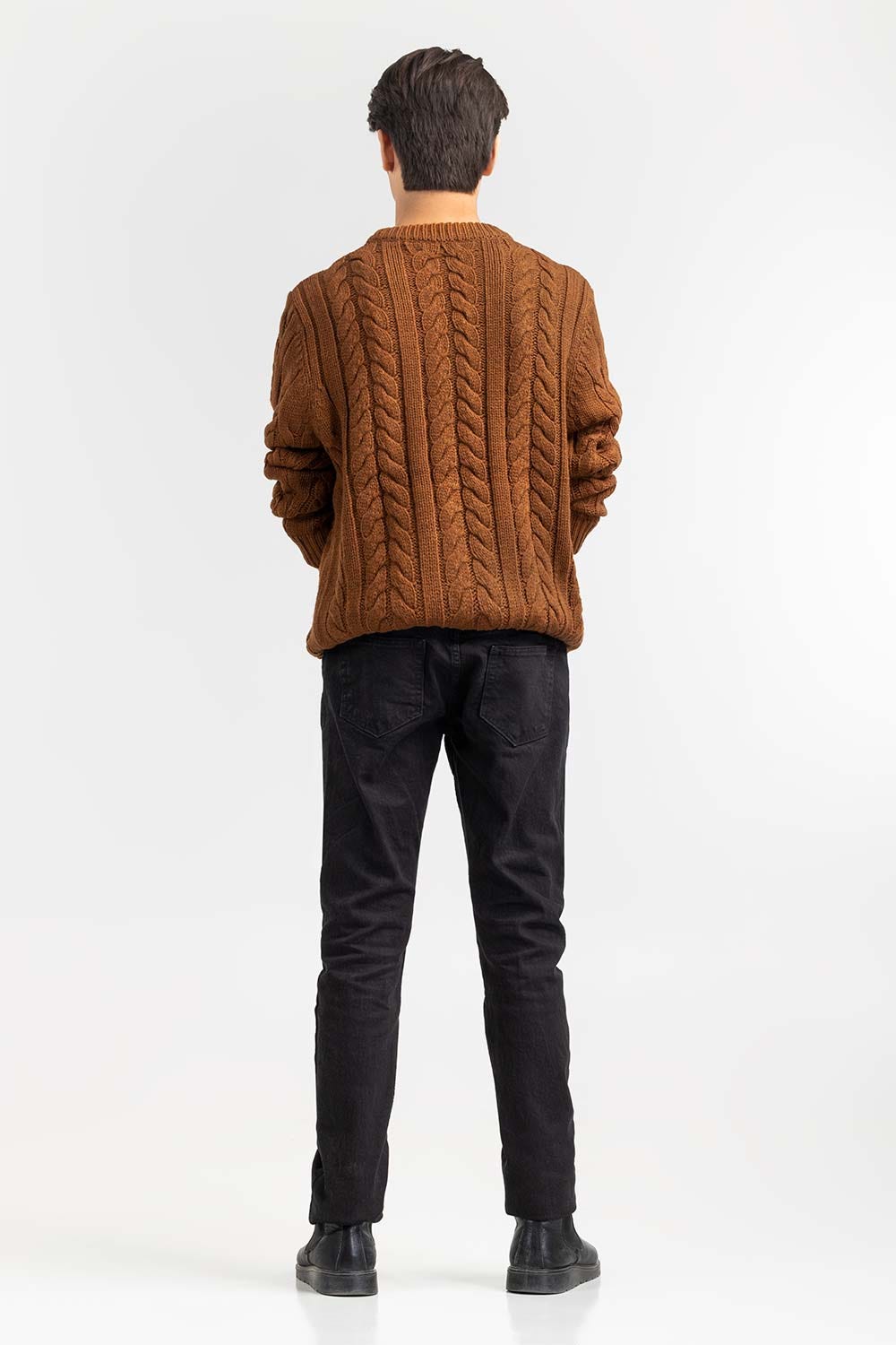 Brown Cabling Crew Neck Sweater SWT-FFSCN22-259