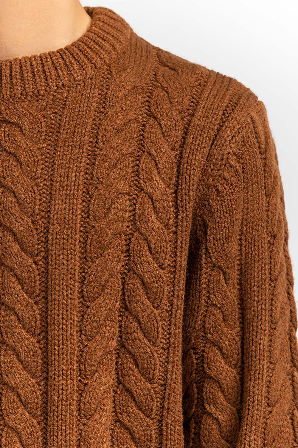 Brown Cabling Crew Neck Sweater SWT-FFSCN22-259