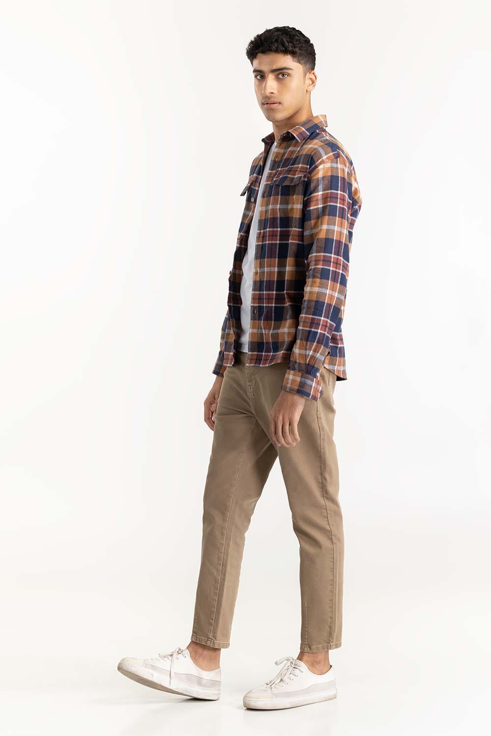 Brown Checkered Button-Down Shirt 224-117-025