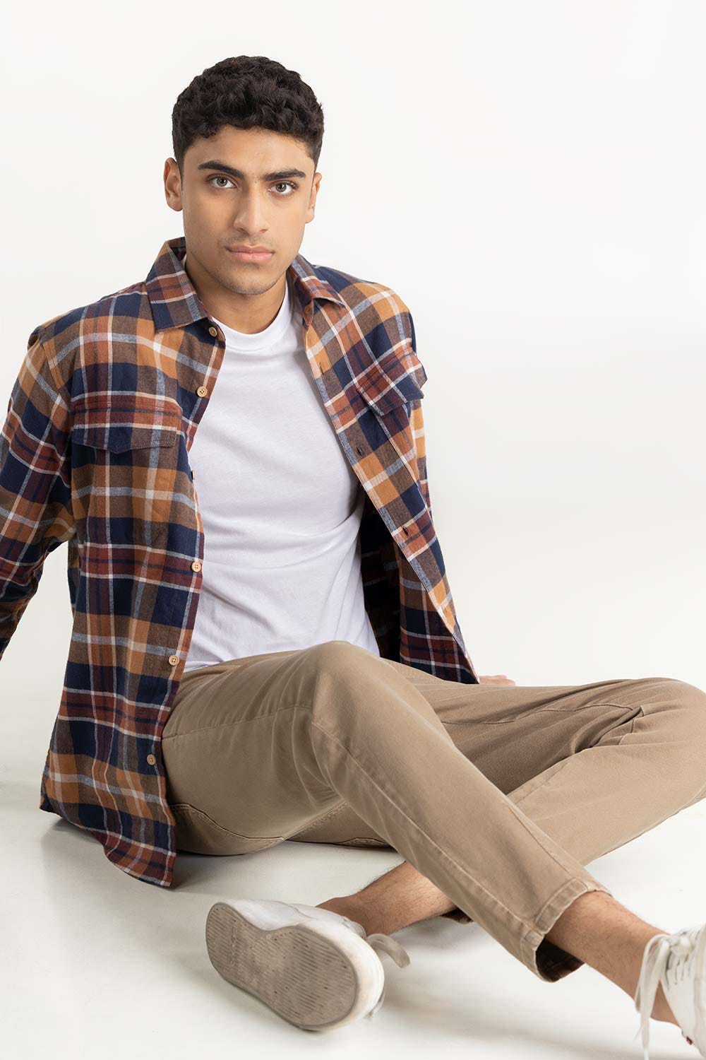 Brown Checkered Button-Down Shirt 224-117-025