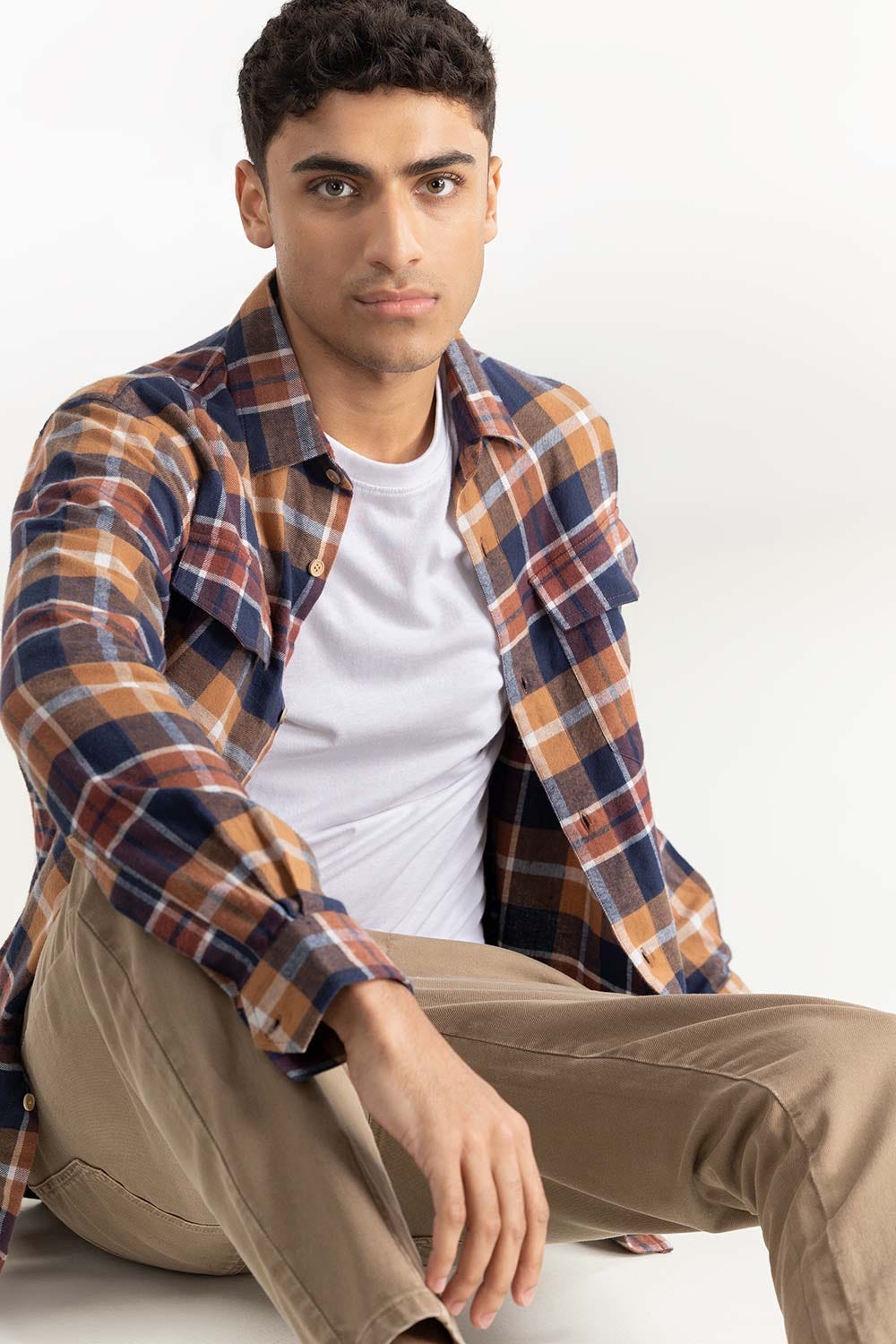 Brown Checkered Button-Down Shirt 224-117-025