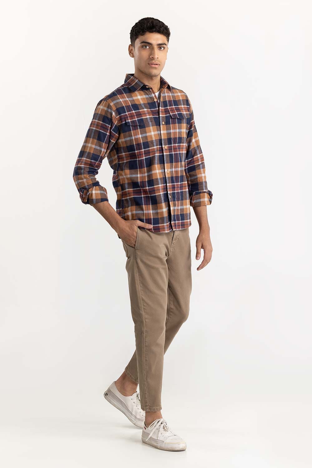 Brown Checkered Button-Down Shirt 224-117-025