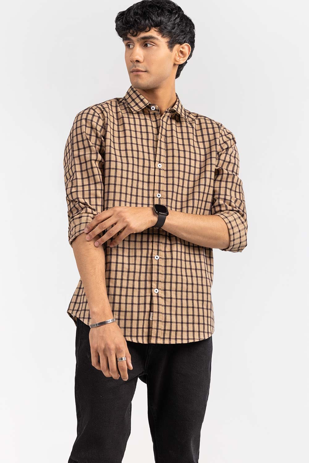 Brown Checkered  Casual Shirt CS-YD22-006