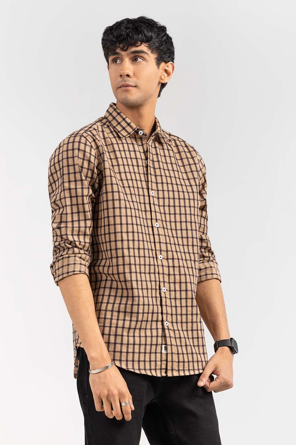 Brown Checkered  Casual Shirt CS-YD22-006