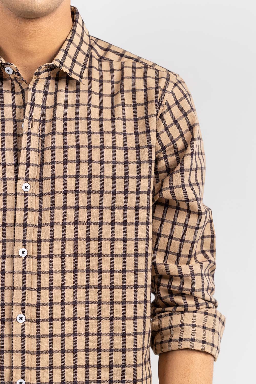 Brown Checkered  Casual Shirt CS-YD22-006