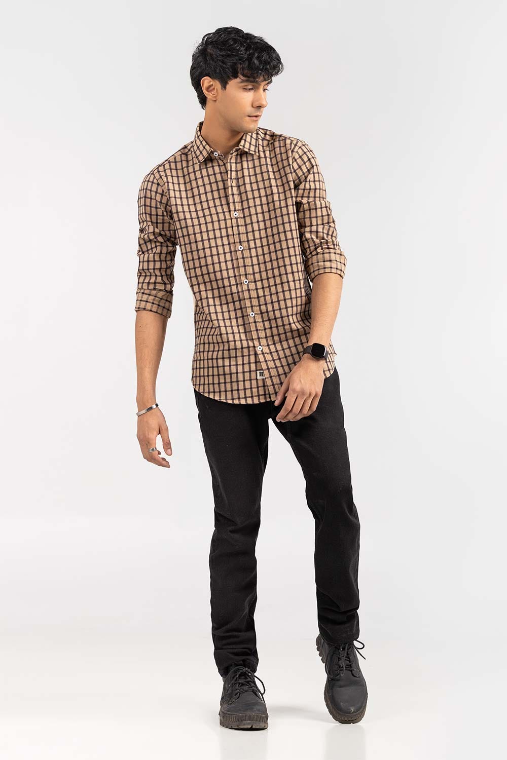 Brown Checkered  Casual Shirt CS-YD22-006