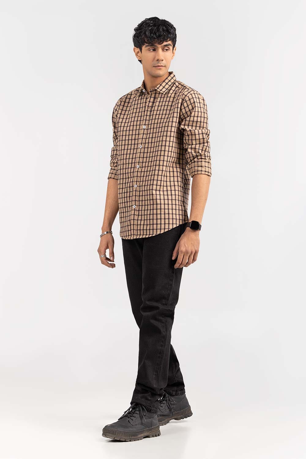 Brown Checkered  Casual Shirt CS-YD22-006