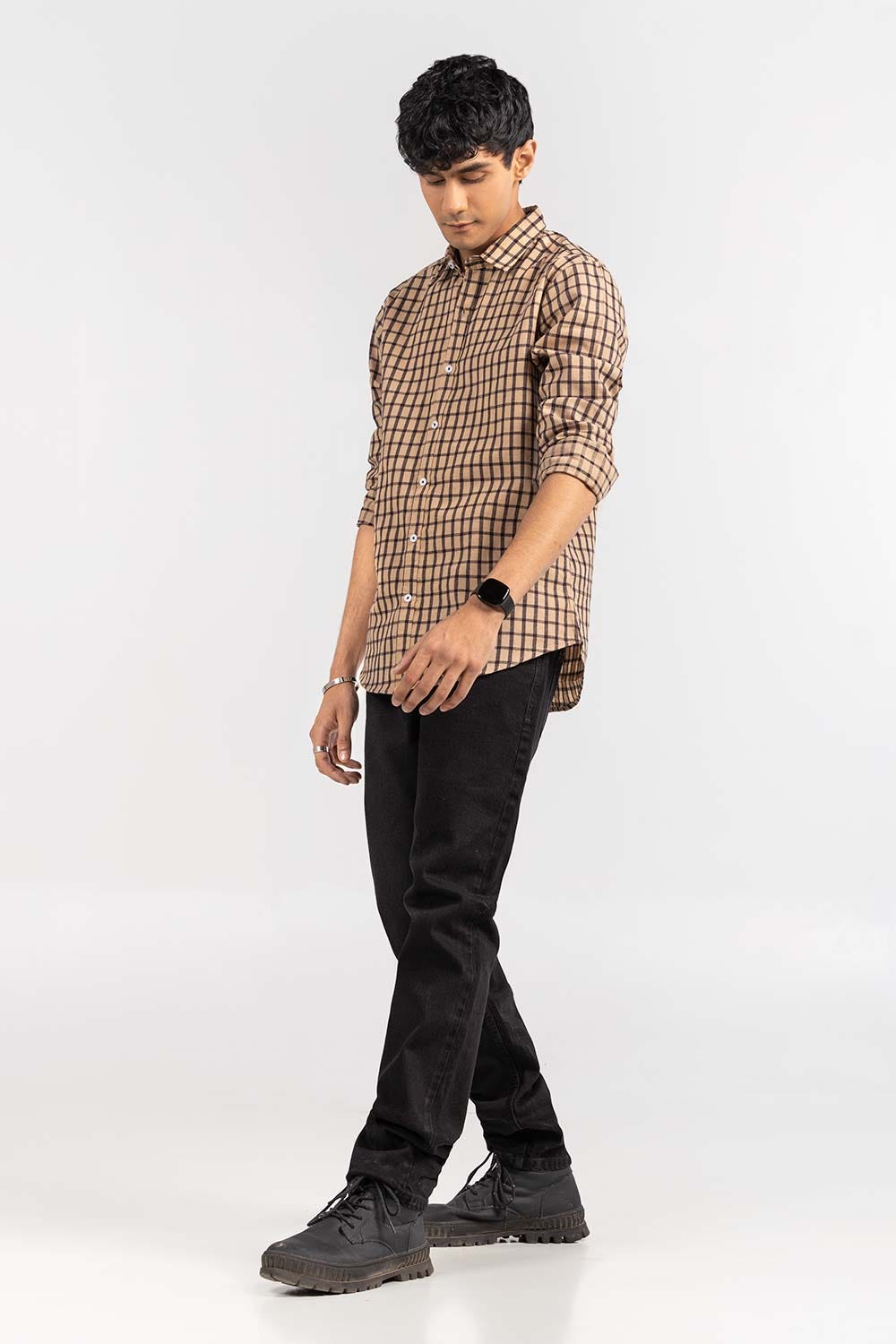 Brown Checkered  Casual Shirt CS-YD22-006
