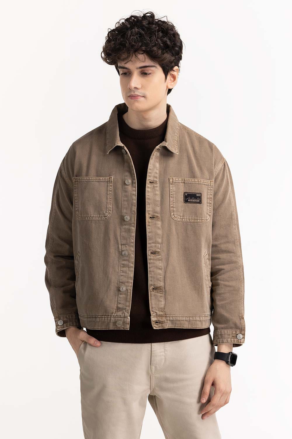 Brown Color Denim Jacket  224-110-042