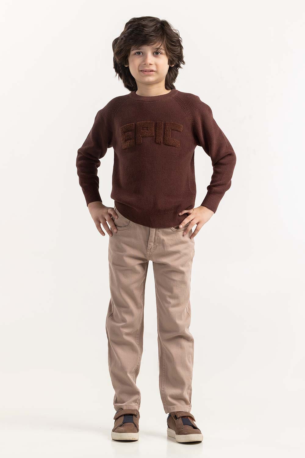 Junior Boy Brown Knit Sweater 224-311-015