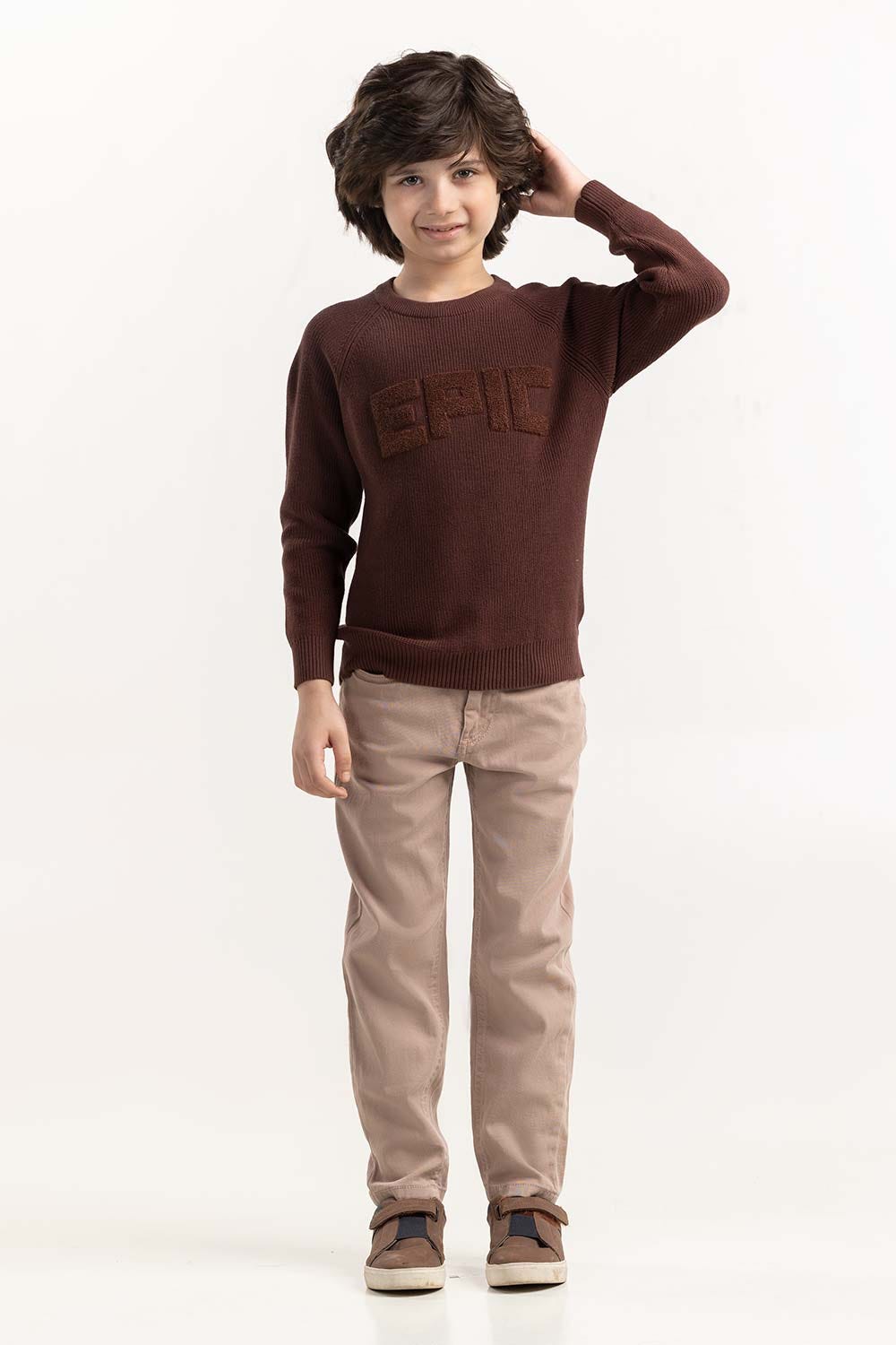 Junior Boy Brown Knit Sweater 224-311-015