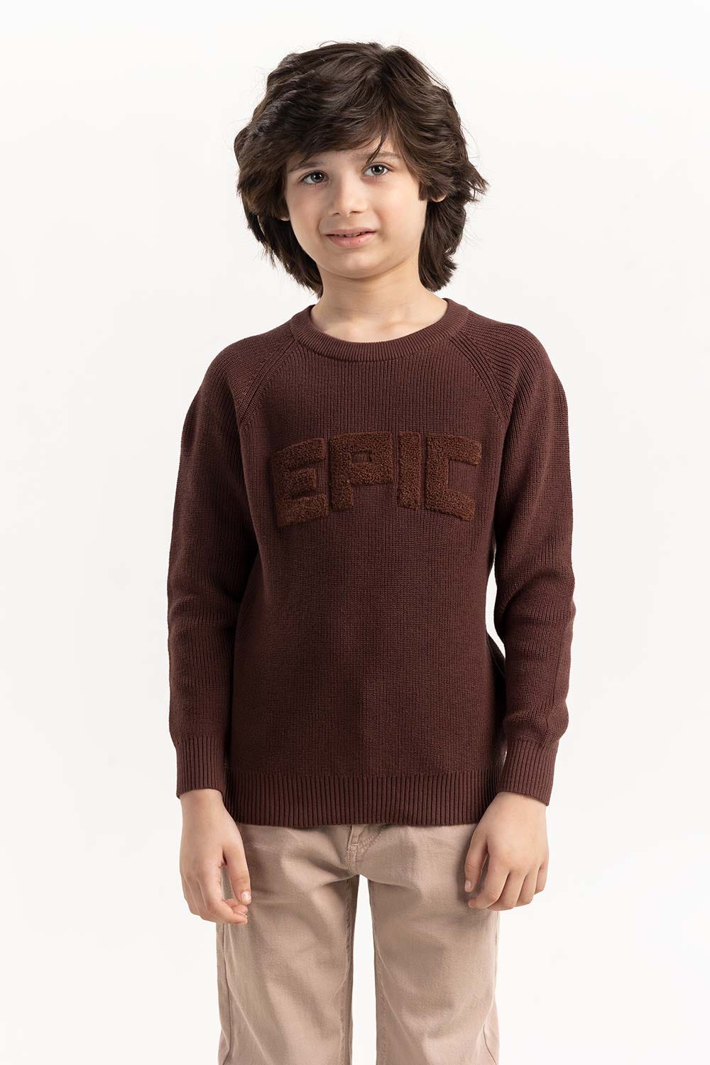 Junior Boy Brown Knit Sweater 224-311-015