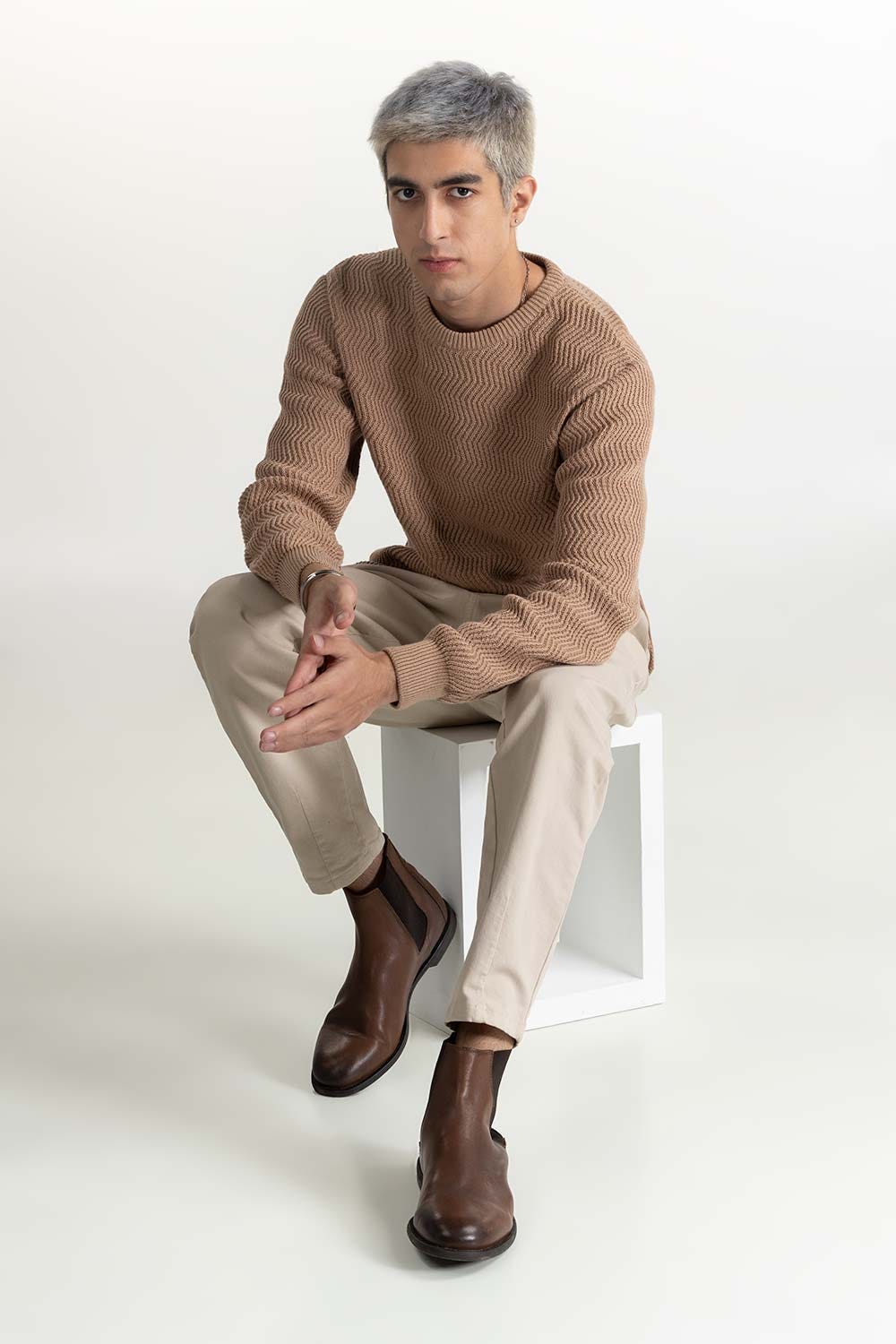 Brown Geometric Sweater 224-111-013