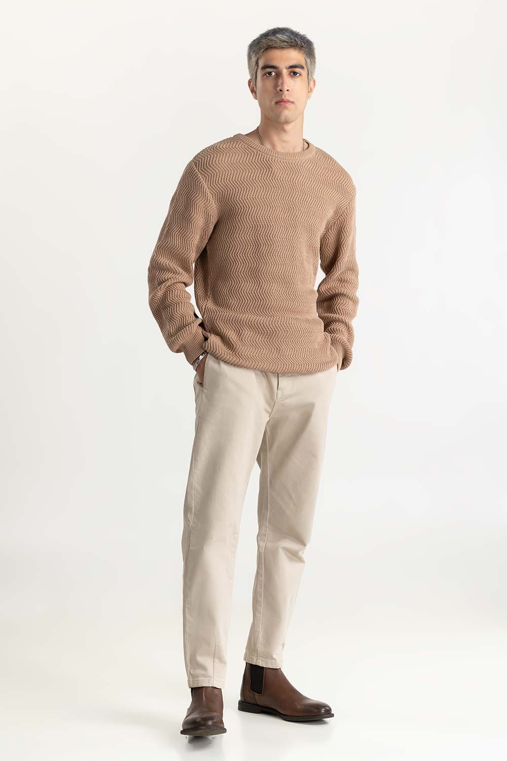 Brown Geometric Sweater 224-111-013