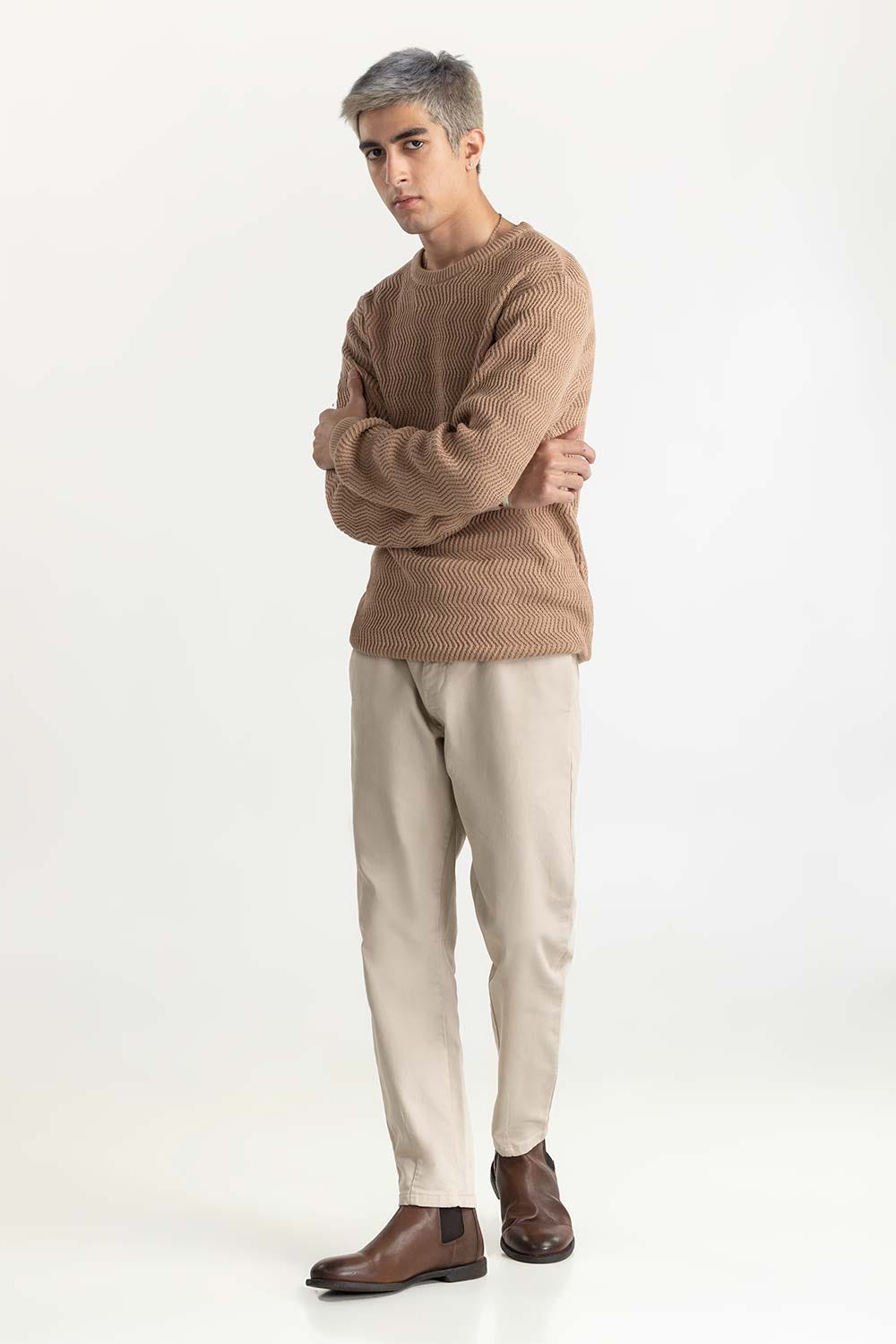 Brown Geometric Sweater 224-111-013