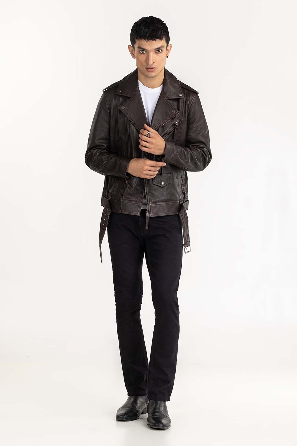 Brown Leather Biker Jacket JKT-LTH22-032