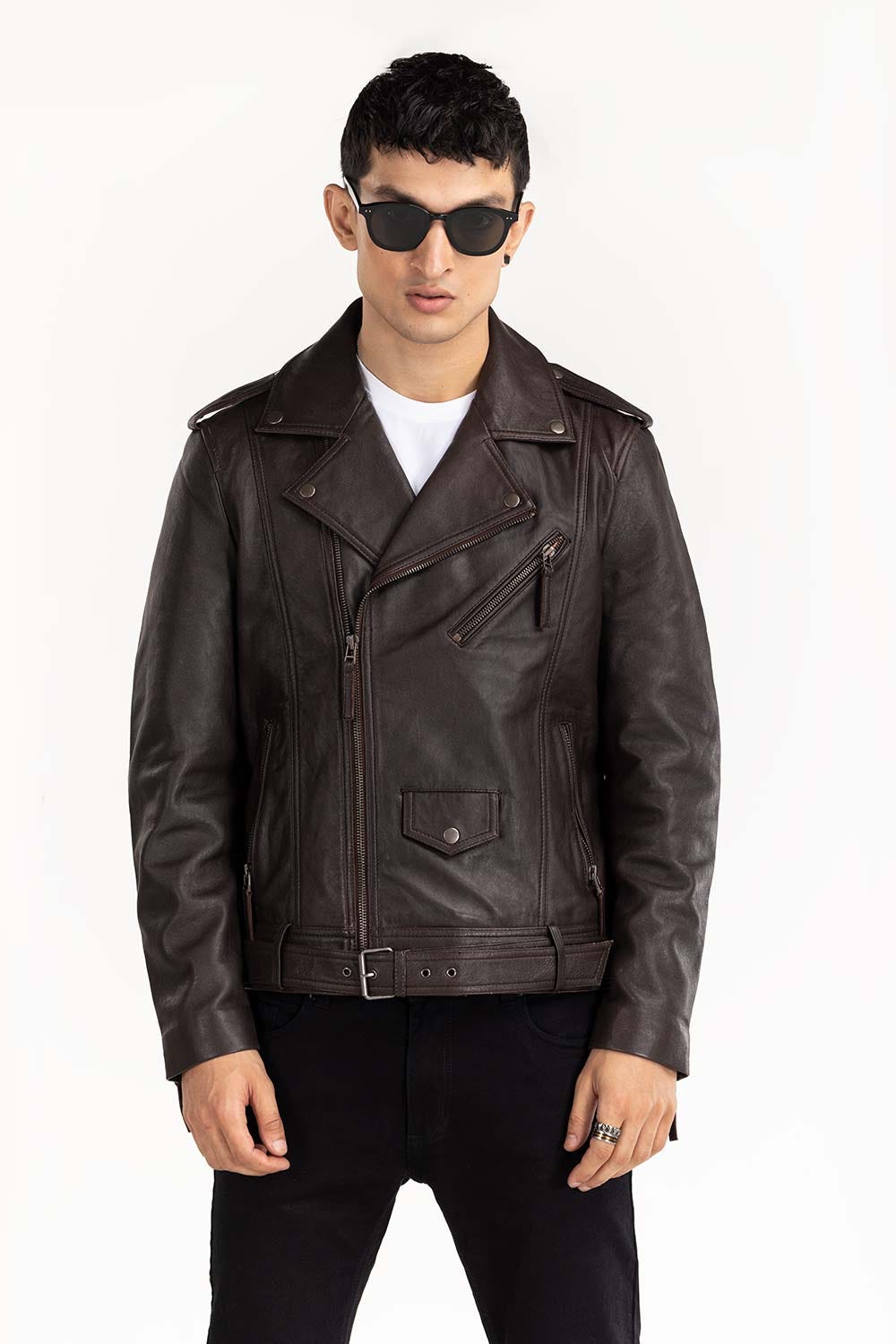Brown Leather Biker Jacket JKT-LTH22-032