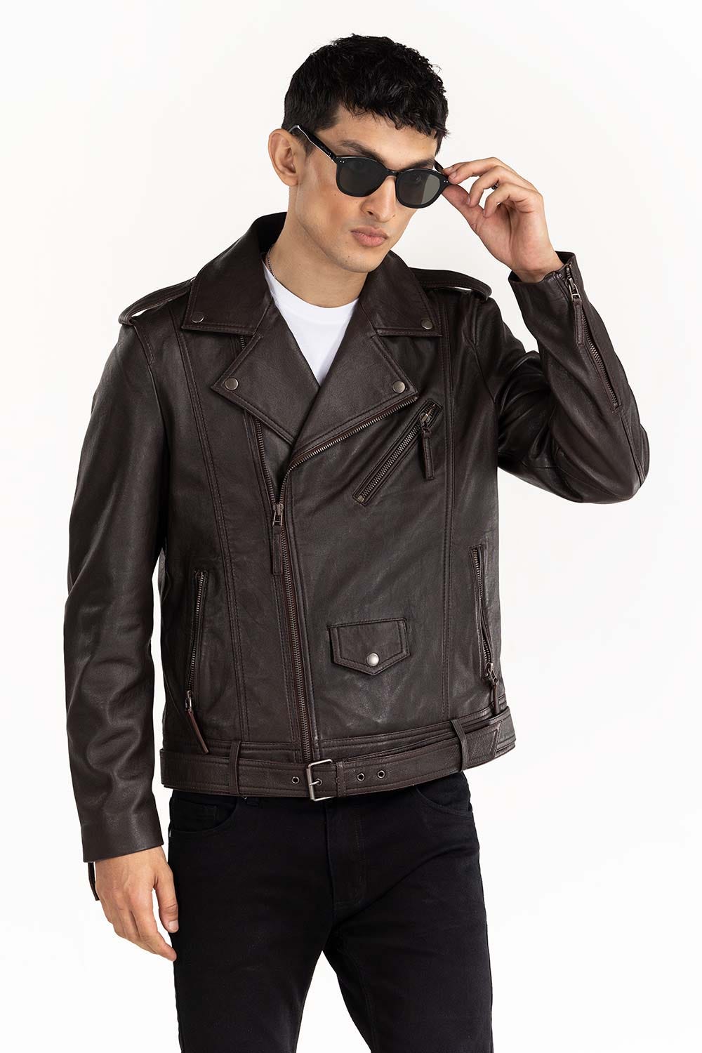 Brown Leather Biker Jacket JKT-LTH22-032
