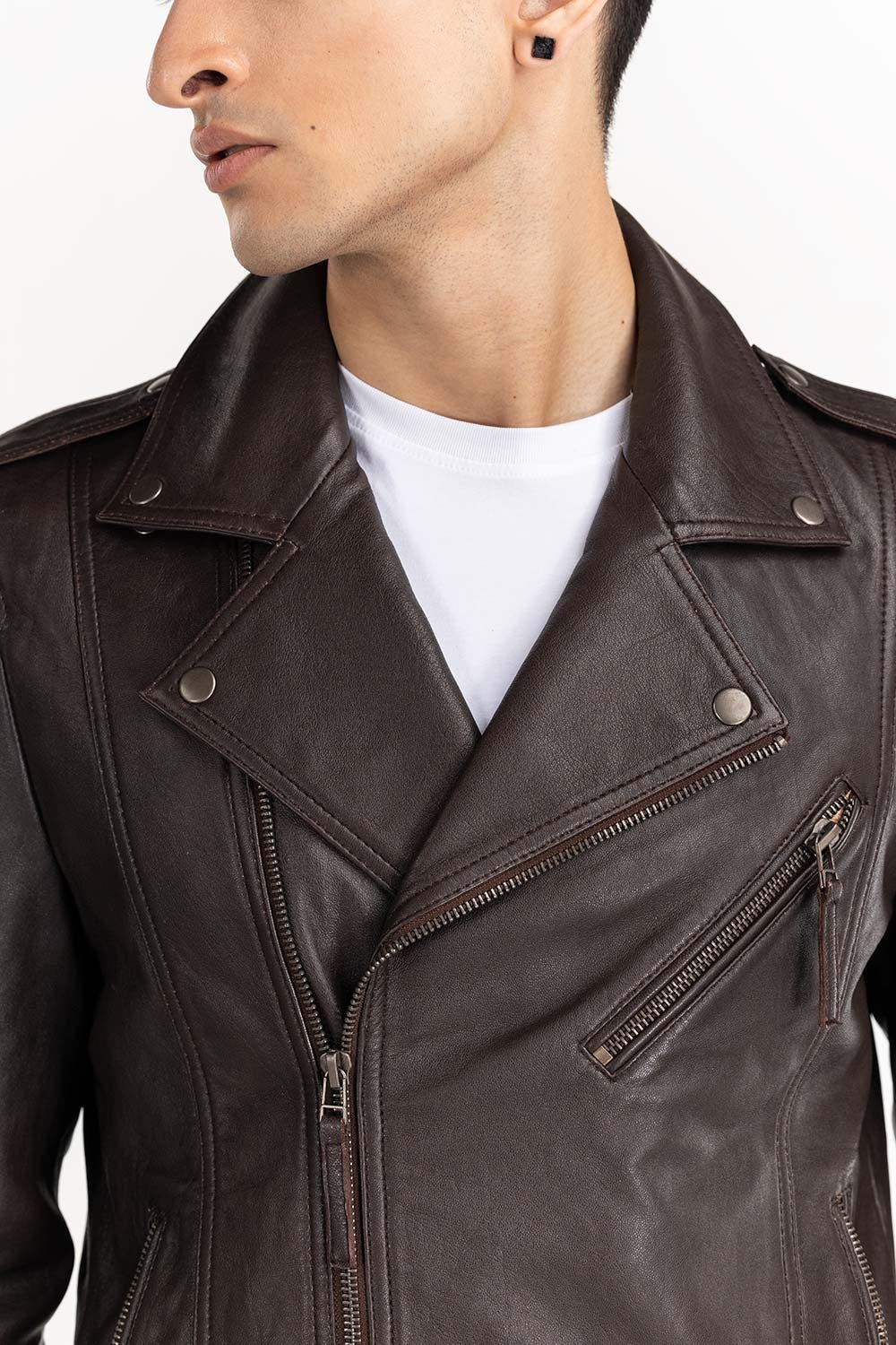 Brown Leather Biker Jacket JKT-LTH22-032