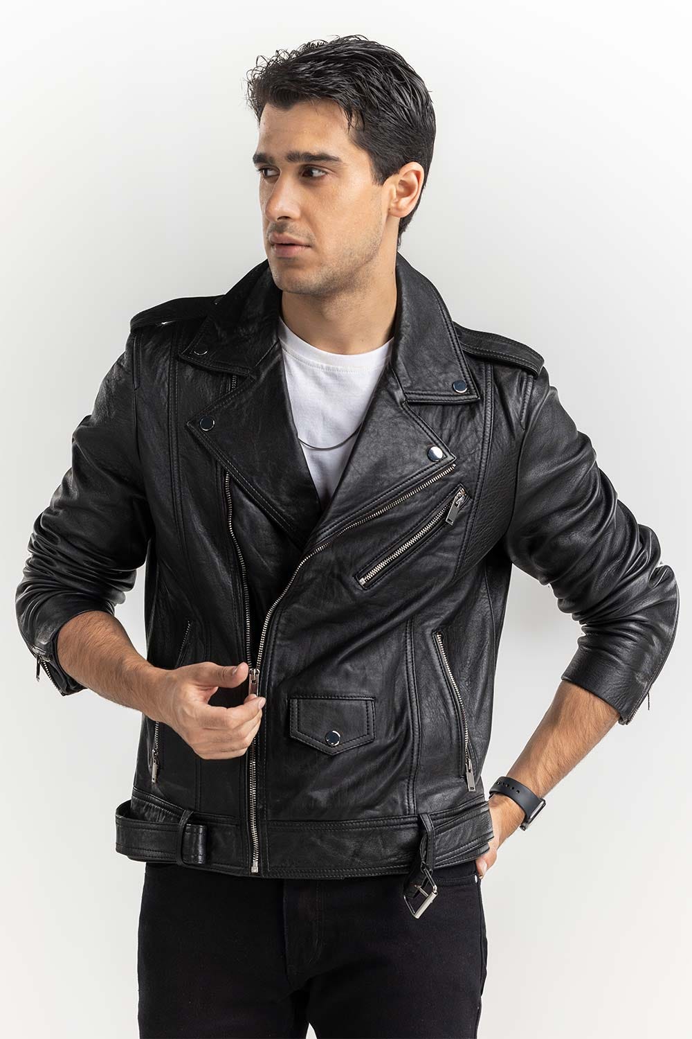 Brown Leather Biker Jacket JKT-LTH22-033