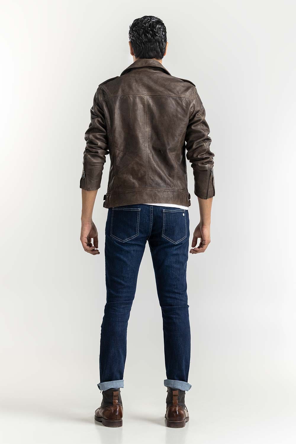 Brown Leather Flight Jacket with Fur Collar JKT-LTH22-052