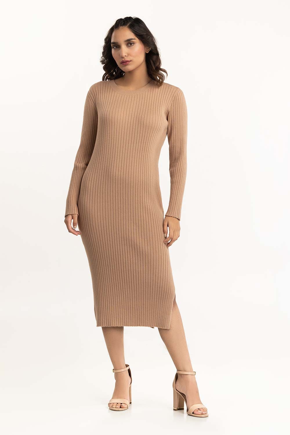 Brown Long Dress With Slit  224-214-301