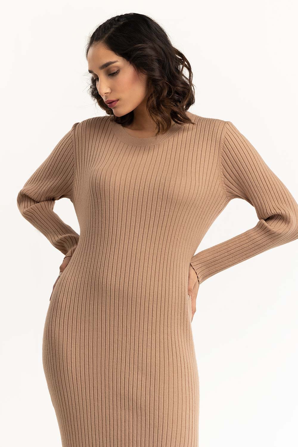 Brown Long Dress With Slit  224-214-301