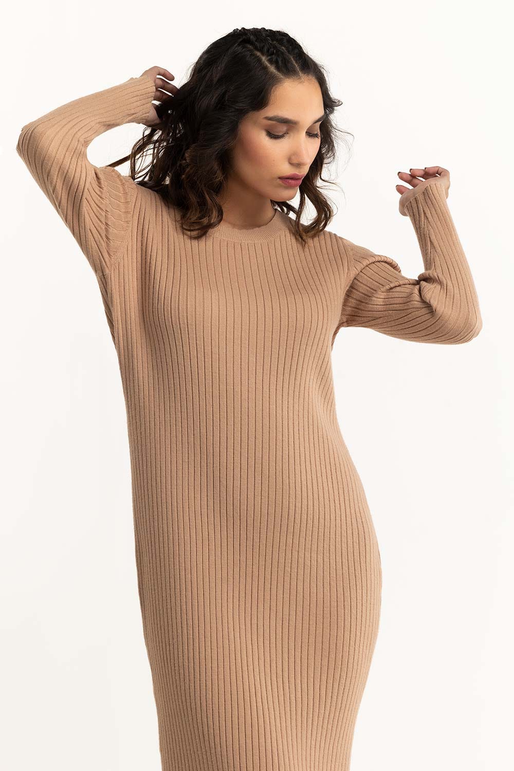 Brown Long Dress With Slit  224-214-301