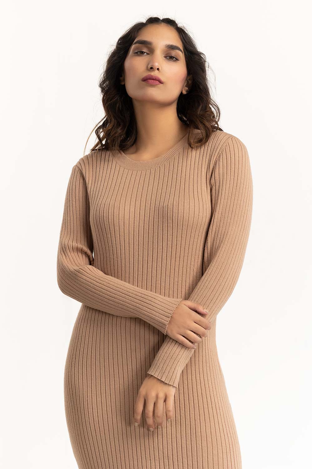 Brown Long Dress With Slit  224-214-301