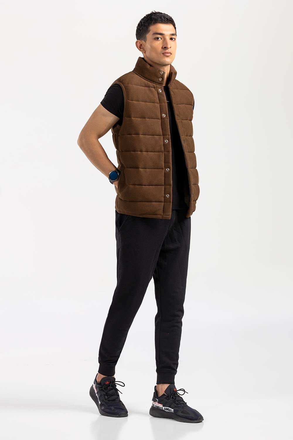 Brown Mock Neck Vest Jacket JKT-MNV-D28-01