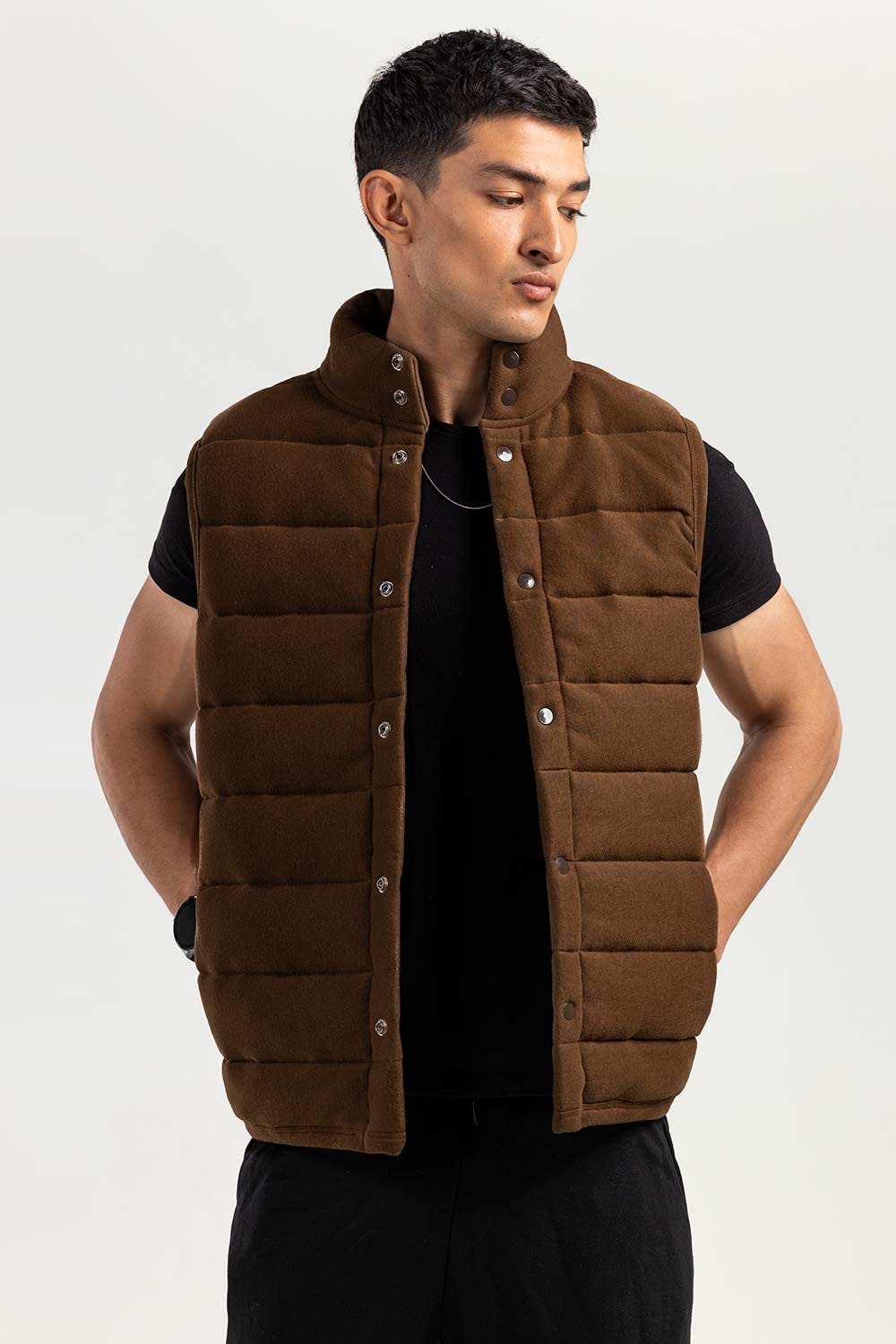 Brown Mock Neck Vest Jacket JKT-MNV-D28-01