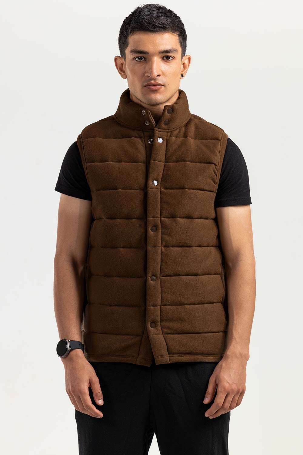 Brown Mock Neck Vest Jacket JKT-MNV-D28-01