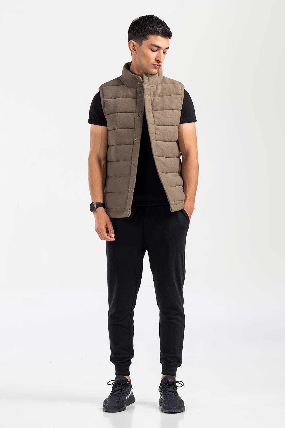 Brown Mock Neck Vest Jacket JKT-MNV-D28-02
