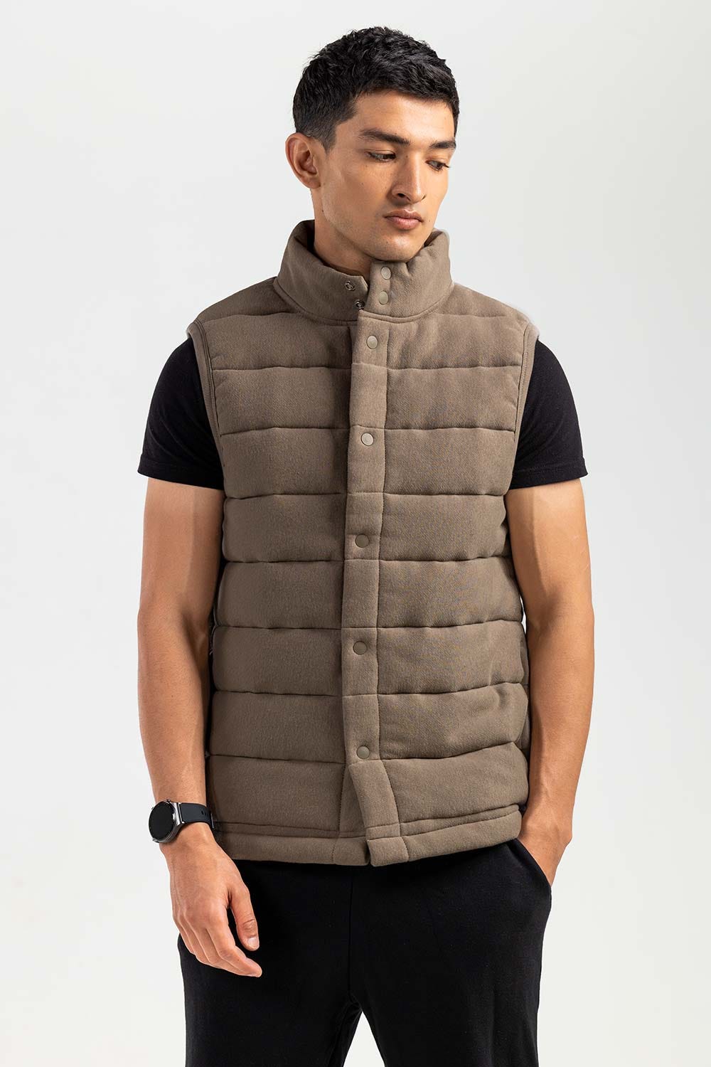 Brown Mock Neck Vest Jacket JKT-MNV-D28-02
