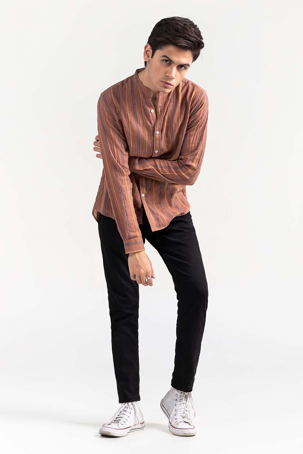 Brown Navy Striped Casual Shirt CM-YD-2966 CS