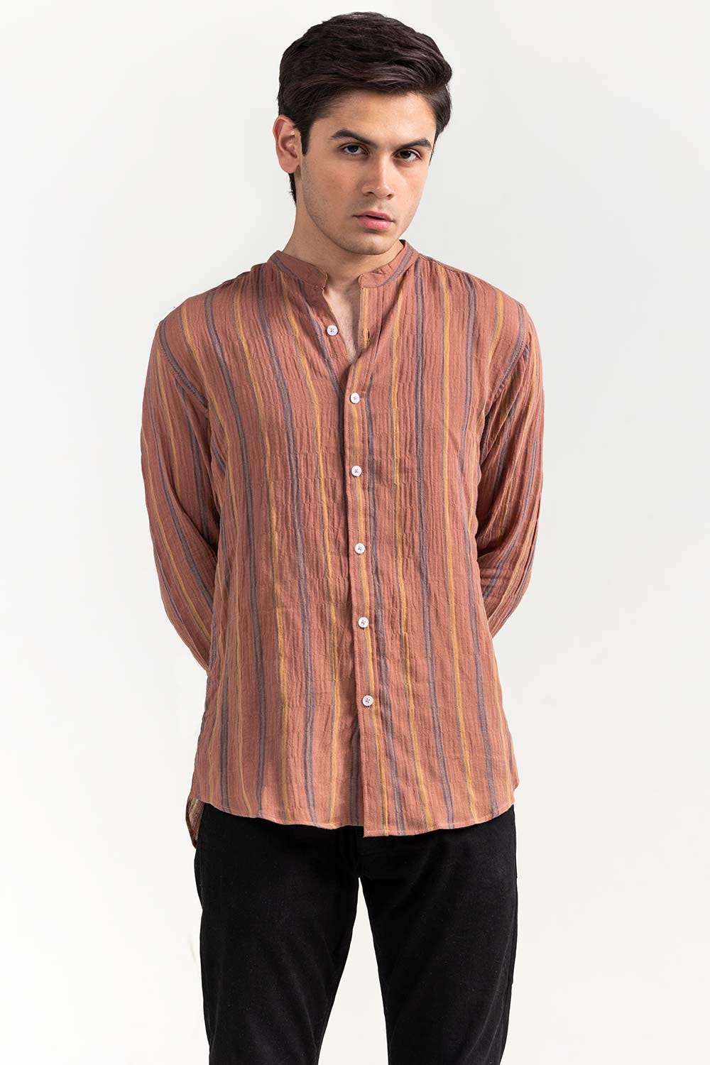 Brown Navy Striped Casual Shirt CM-YD-2966 CS