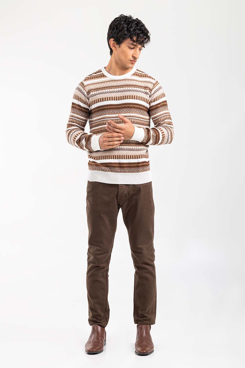 Brown Oatmeal Fashion Sweater FS-SWT-FD-378-01