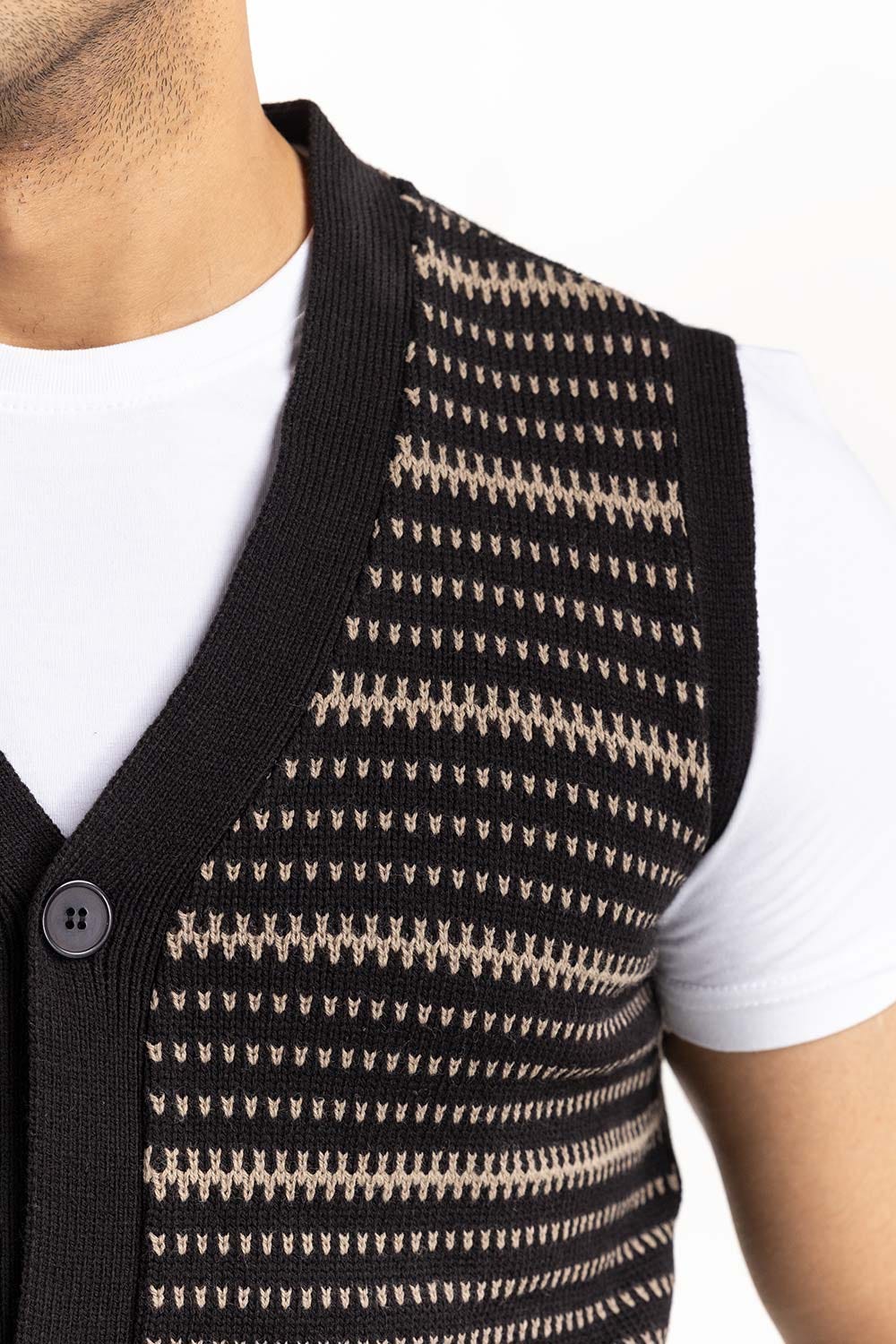 Brown Pattern Sleeveless Cardigan SWT-FSLCD22-123