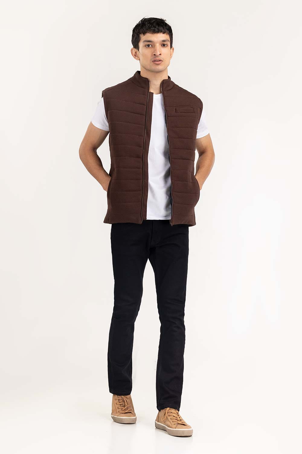 Brown Quilted Gilet JKT-KNTVST22-024