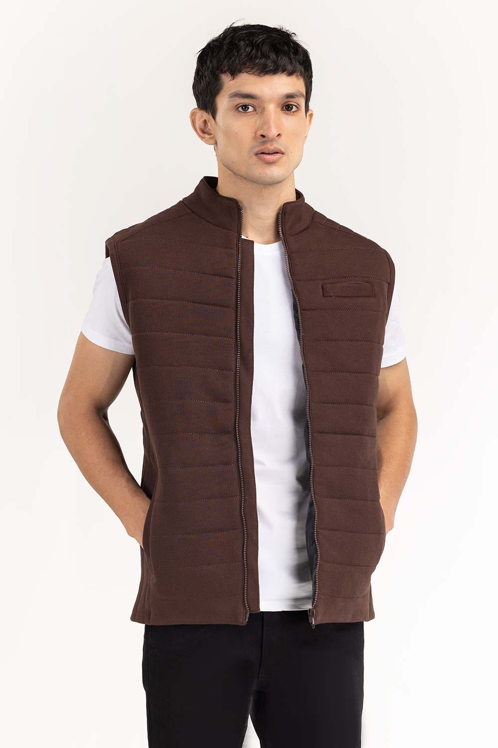 Brown Quilted Gilet JKT-KNTVST22-024