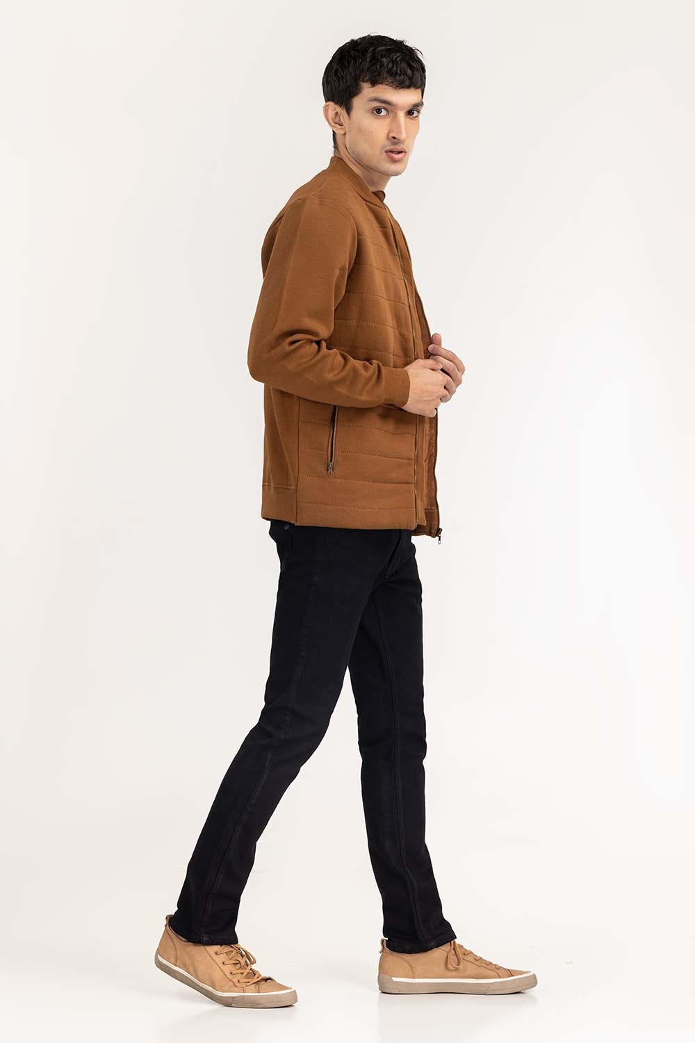 Brown Quilted Zipper JKT-KNTMNZ22-029