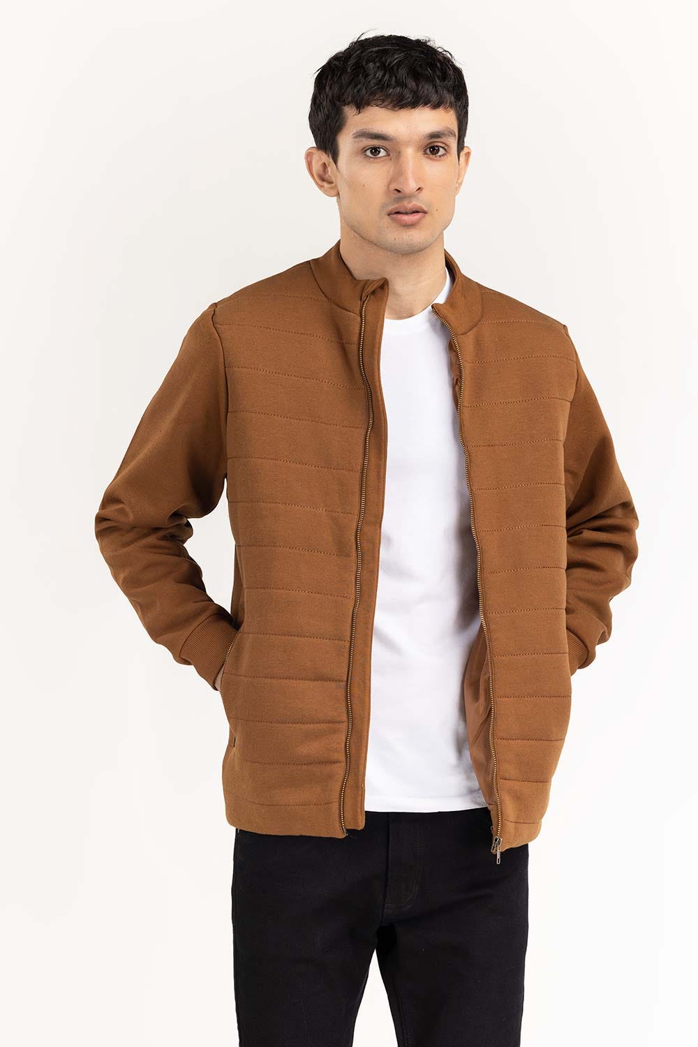 Brown Quilted Zipper JKT-KNTMNZ22-029