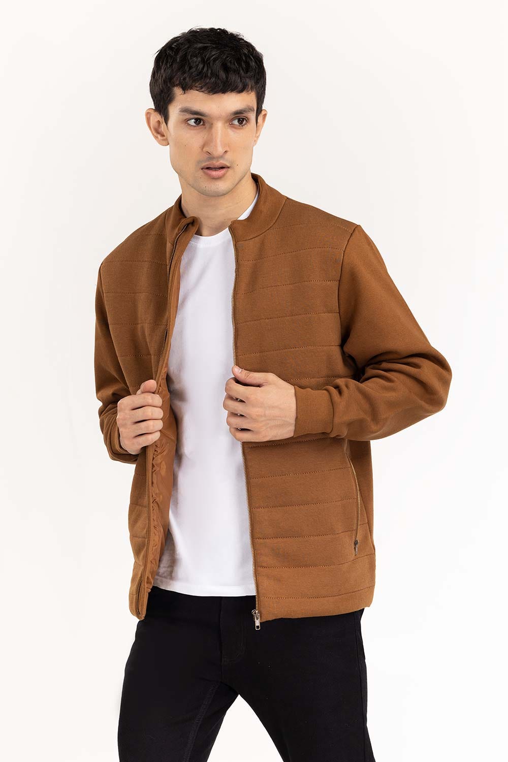 Brown Quilted Zipper JKT-KNTMNZ22-029