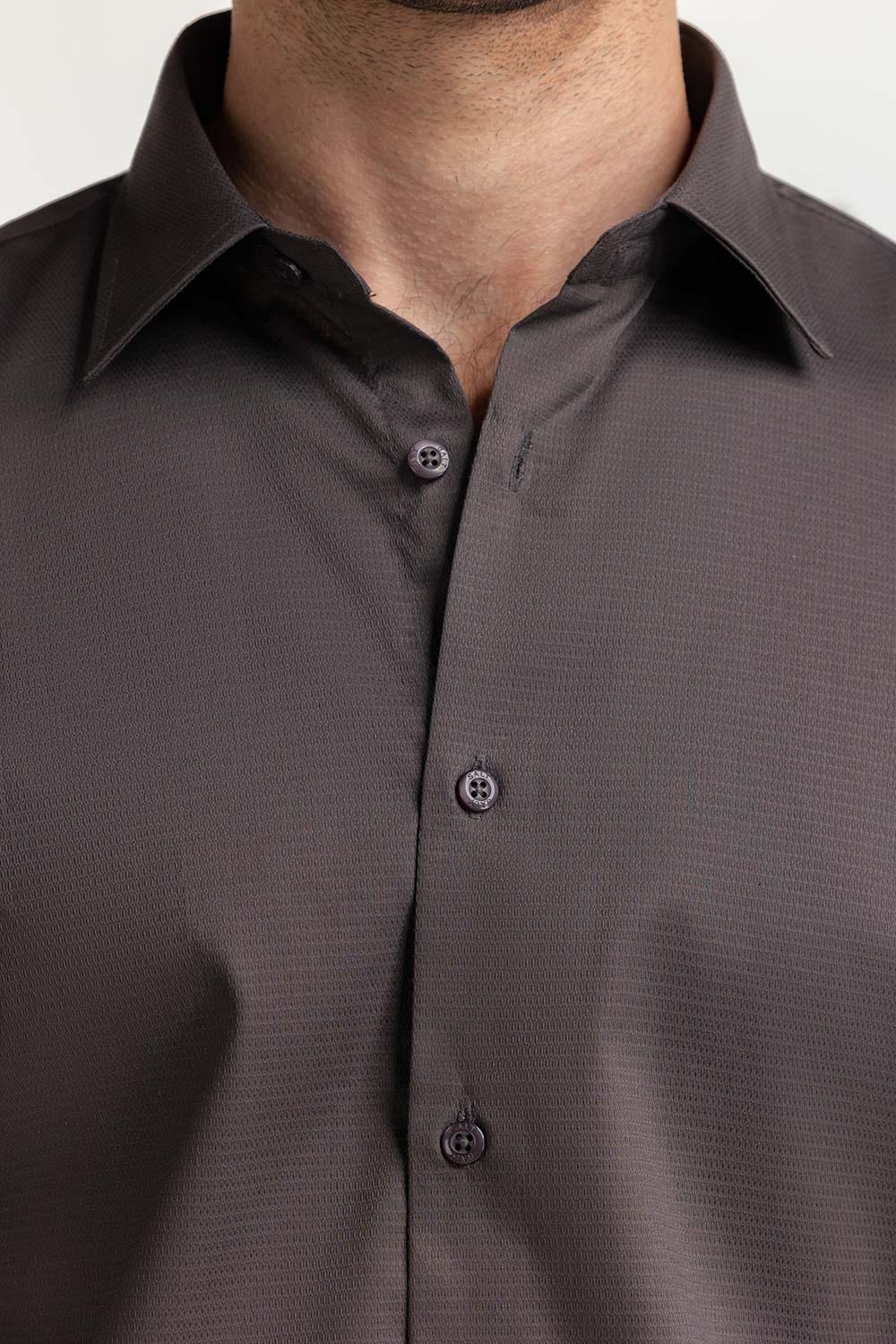 Brown Self Textured Formal Shirt MN-FS-PD24-076