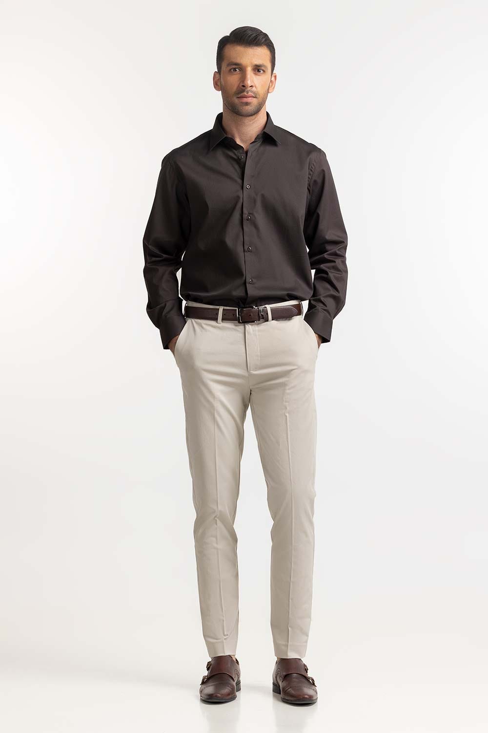 Brown Self Textured Formal Shirt MN-FS-PD24-076