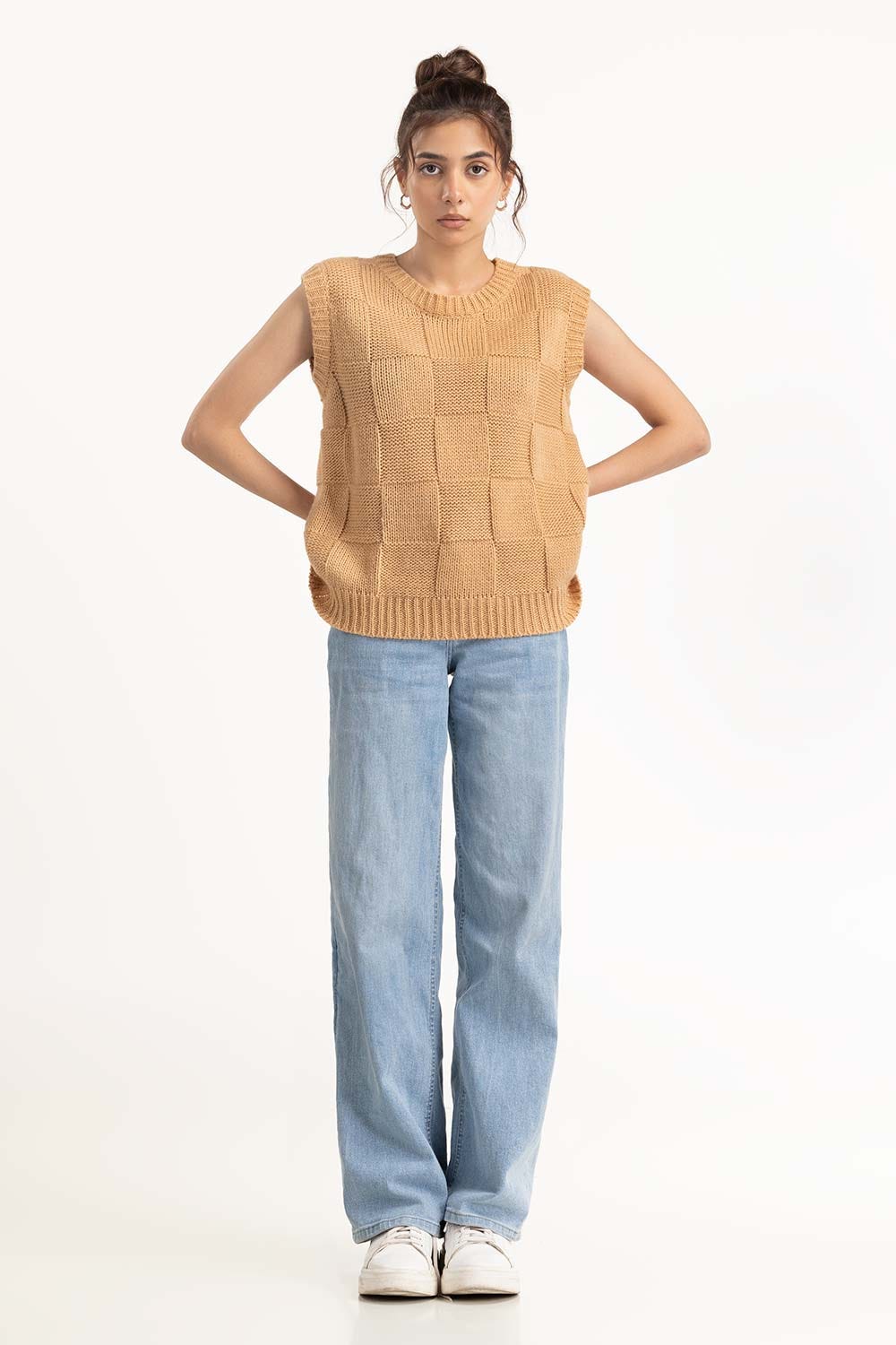 Brown Sleeveless Vest Sweater 224-211-006