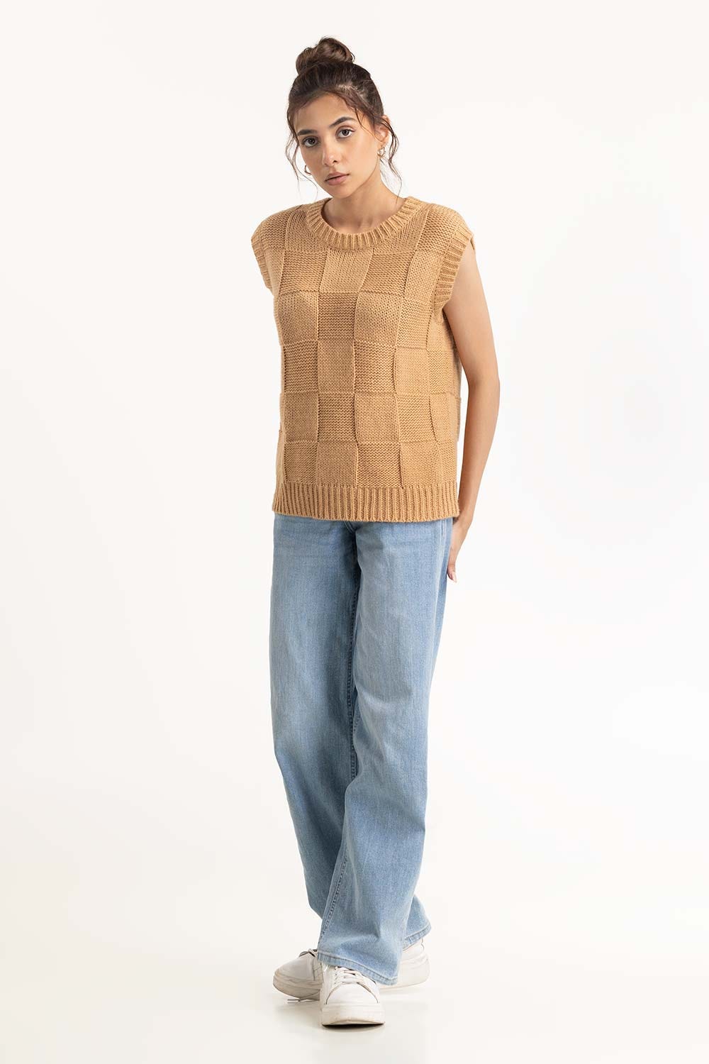 Brown Sleeveless Vest Sweater 224-211-006